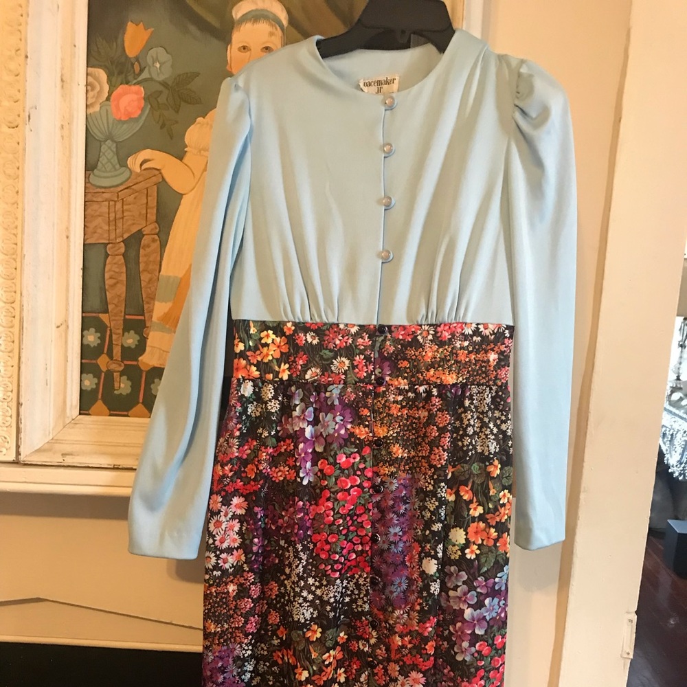 Vintage Maxi Prairie Floral 1960 Long Sleeve Dress